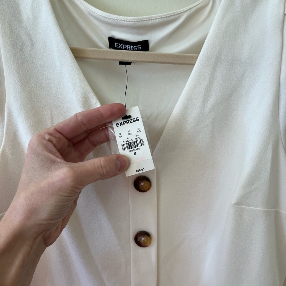 Express White Button-Front Mini Dress - Picture 4 of 6